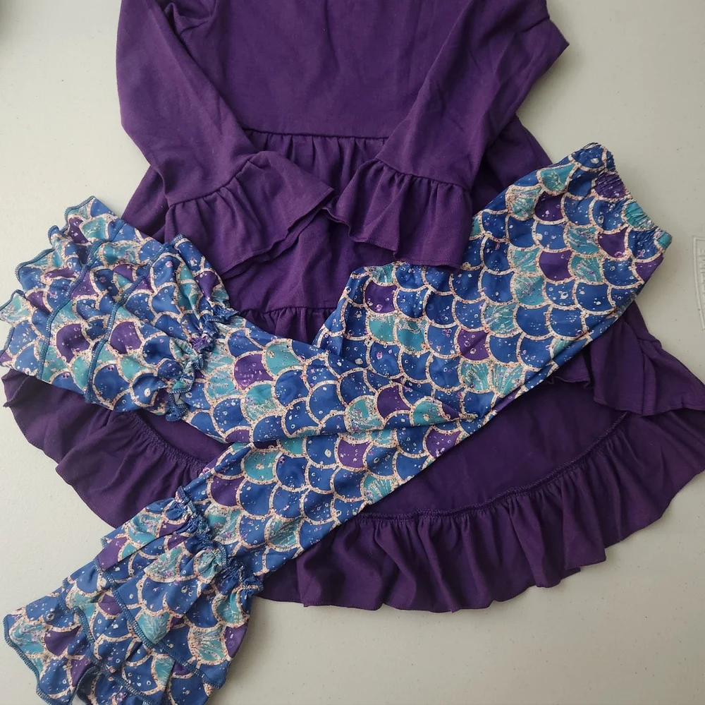 Purple High-Low Rise TOP with Mermaid Scale Leggings, Size 3T, NWOT